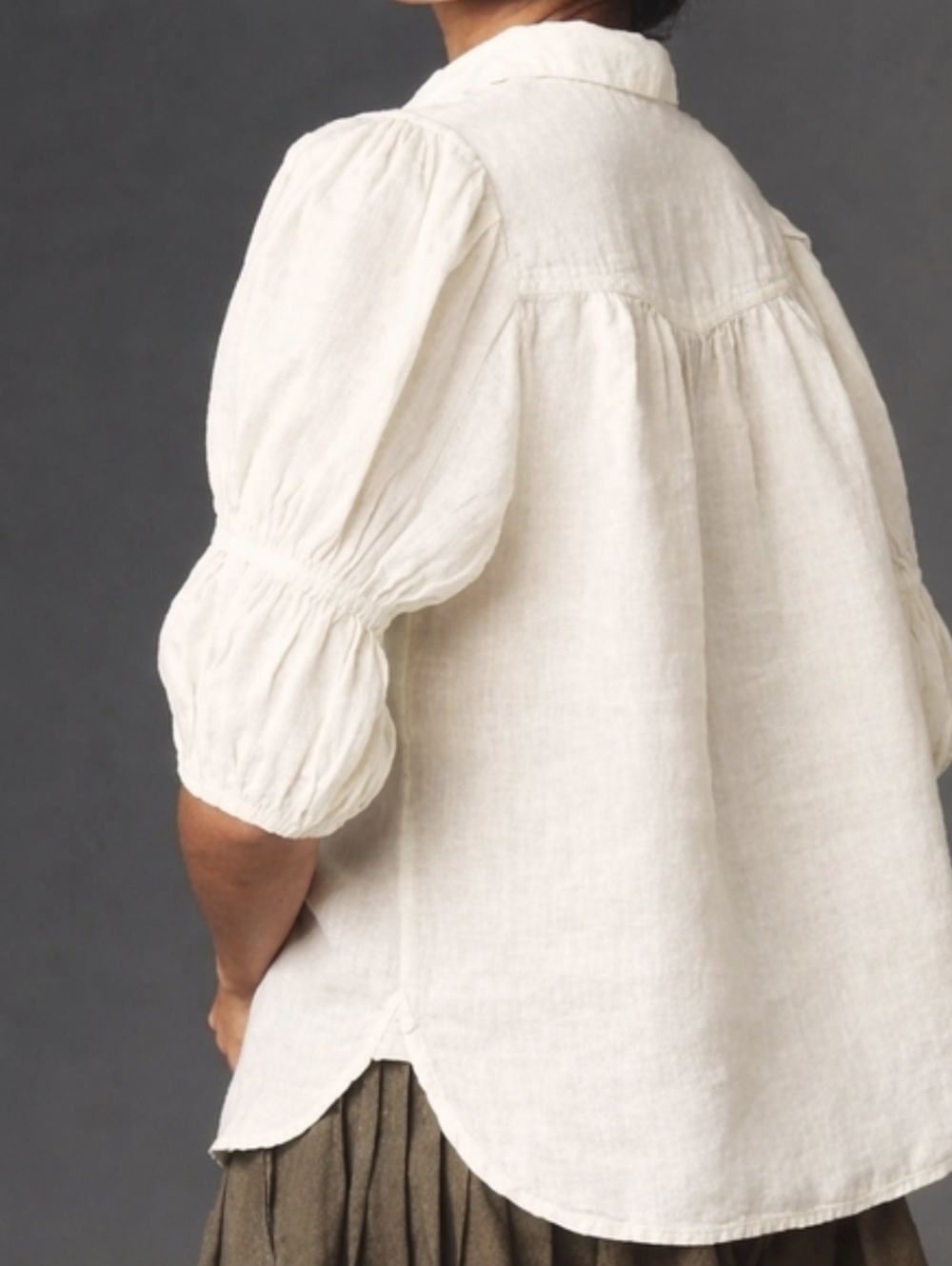 100 Linen Anthropologie Tallulah Puff Sleeve Buttondown Top Pilcro Cream Small